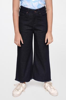 solid cotton straight fit girls trousers - indigo