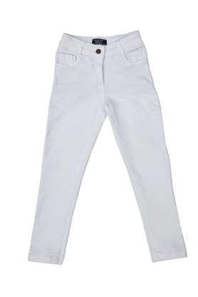 solid cotton straight girl's pant - white