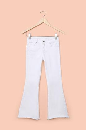 solid cotton stretch flared girl's jeans - white