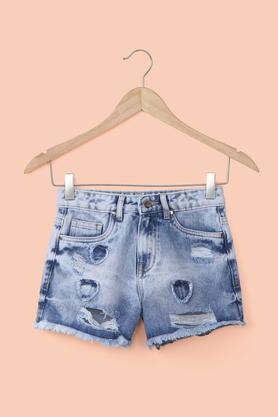 solid cotton stretch regular fit girl's shorts - ice