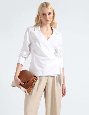 solid cotton stretch wrap top