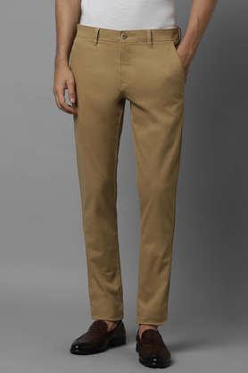 solid cotton super slim fit men's trousers - khaki