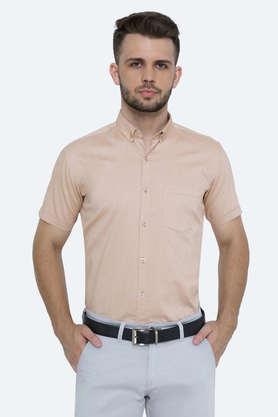 solid cotton tapered fit men's casual shirt - natural