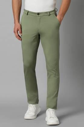 solid cotton tapered fit men's casual trousers - olive