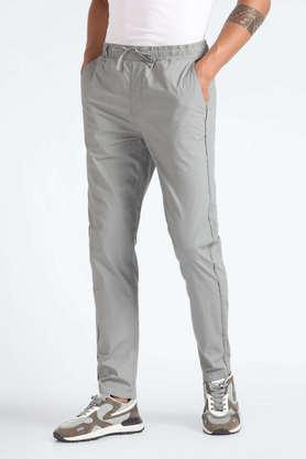 solid cotton tapered fit men's trousers - grey