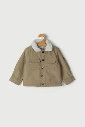 solid cotton turtle neck infant boys jacket - natural