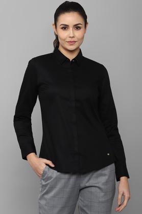 solid cotton v neck women's casual shirt - black