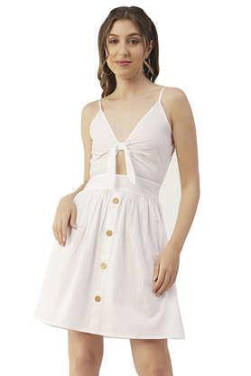 solid cotton v neck women's maxi dress - white