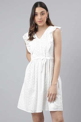solid cotton v-neck women's maxi dress - white