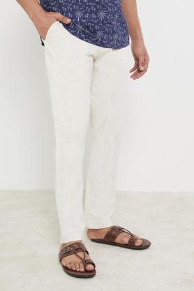 solid cotton-linen blend mens casual wear pants - natural