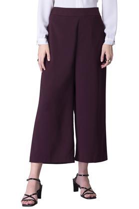 solid crepe regular fit women's casual trousers - purple