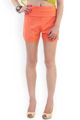 solid crepe regular fit women's shorts - orange