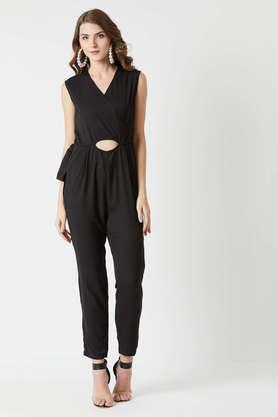 solid crepe relaxed fit women's jumpsuit - black