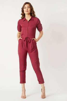 solid crepe relaxed fit women's jumpsuit - maroon