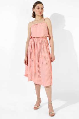 solid crepe square neck women's co-ord set - pink