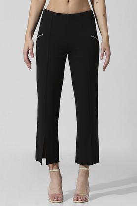 solid crop rayon women's leggings - black