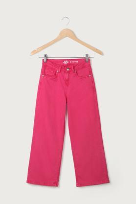 solid denim flared fit girls jeans - dark pink