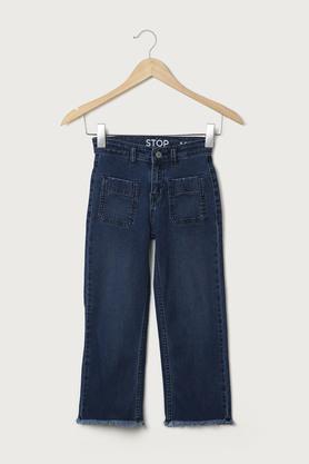 solid denim flared fit girls jeans - indigo