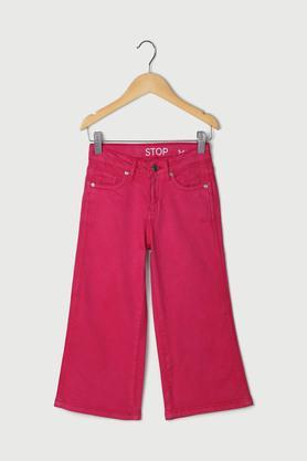 solid denim flared fit girls jeans - pink