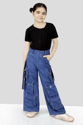 solid denim regular fit girls jeans - blue