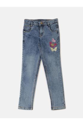 solid denim regular fit girls jeans - mid blue