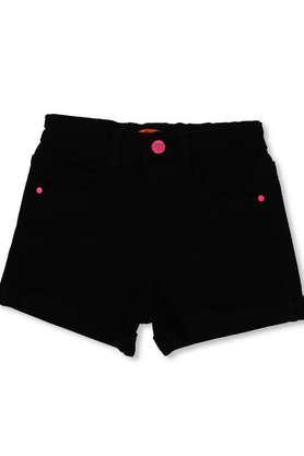 solid denim regular fit girls shorts - black