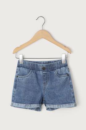 solid denim regular fit girls shorts - indigo