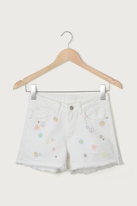 solid denim regular fit girls shorts - white