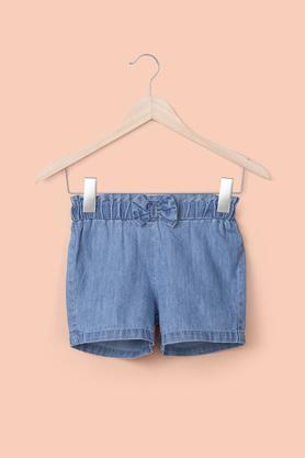 solid-denim-regular-fit-infant-girl's-shorts---mid-stone