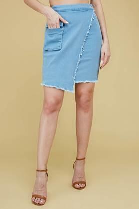 solid denim regular fit women's casual skirt - light blue
