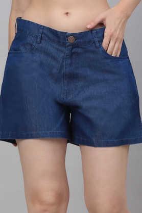solid denim regular fit women's shorts - blue