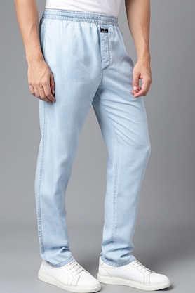 solid denim relaxed fit men's pants - light blue