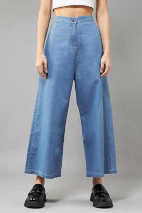 solid denim relaxed fit women's casual pants - blue denim