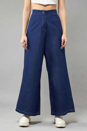 solid denim relaxed fit women's casual pants - navy