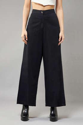 solid denim relaxed fit women's pants - black