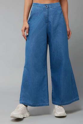 solid denim relaxed fit women's pants - blue denim