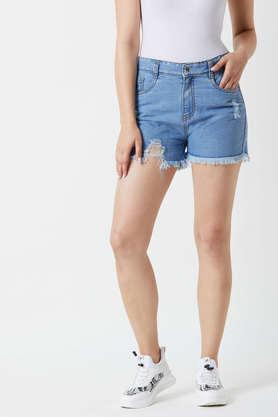 solid denim relaxed fit women's shorts - blue