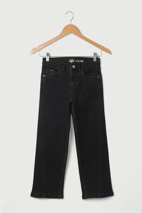 solid denim straight fit girls jeans - charcoal