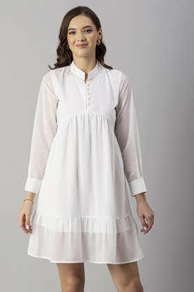 solid faux georgette halter neck women's maxi dress - white