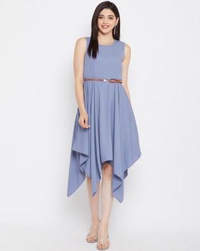 solid fit and flare  round-neck dress