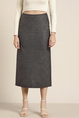 solid fleece slim fit womens mid rise skirt - lead