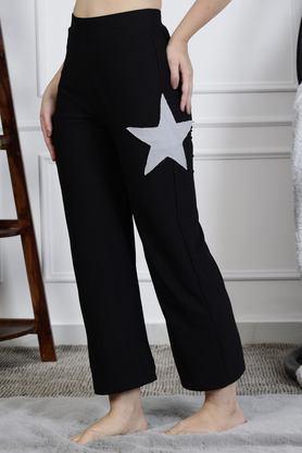 solid full length polyester women's pyjamas - black