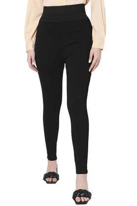 solid full length rayon women's legging - black