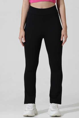 solid full length rayon women's leggings - black