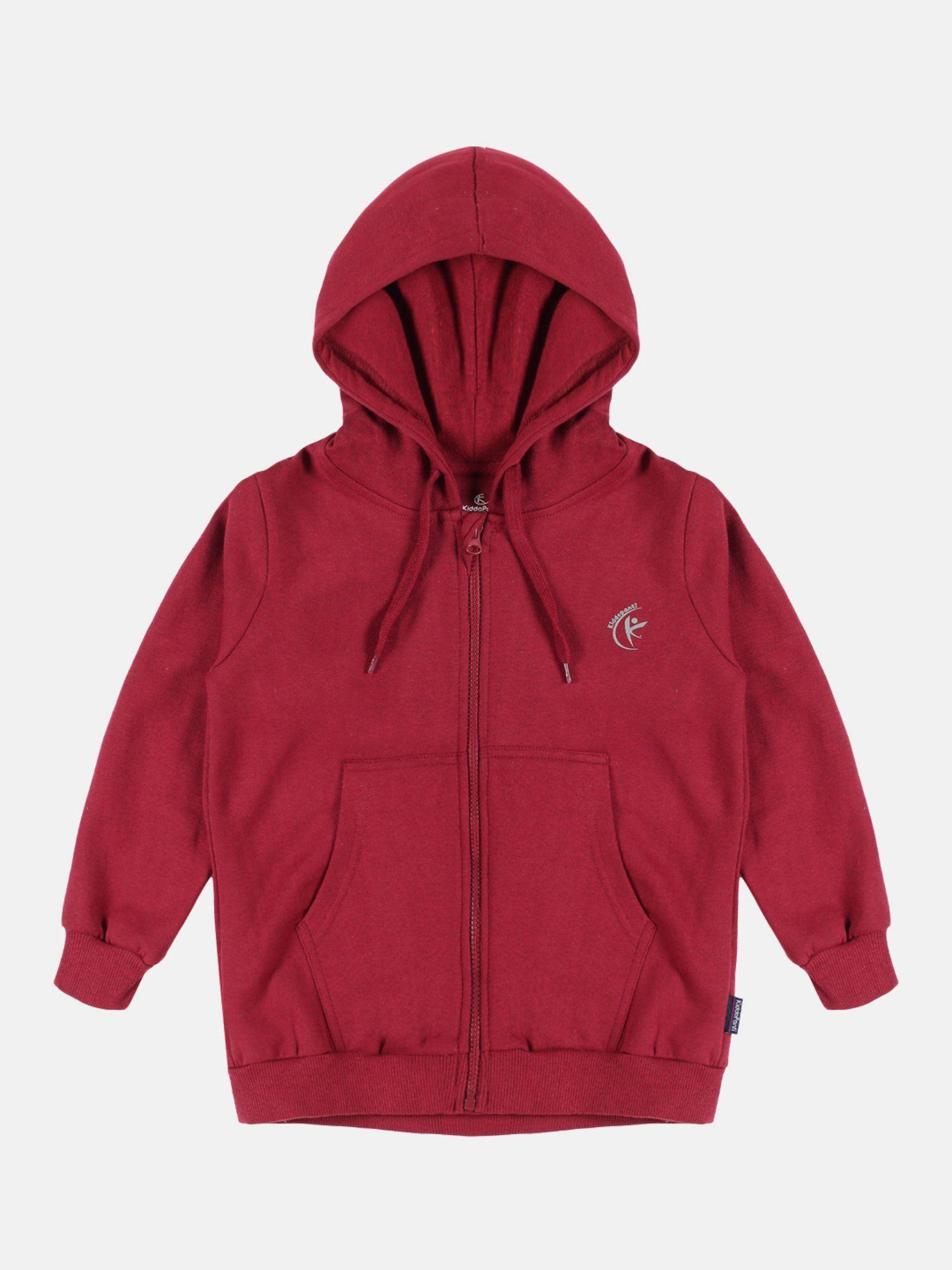 solid full sleeve zip front open hooded sweatshirt