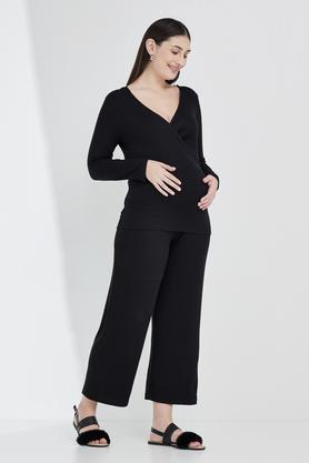 solid full sleeves cotton stretch women's maternity wear top - black