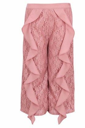 solid georgette & lace fabric regular fit girls culottes - dusty pink