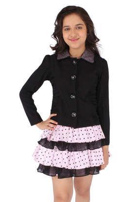 solid georgette collar neck giri's casual wear clothing set - black