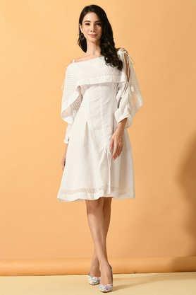 solid georgette regular fit women's ethnic dress - white