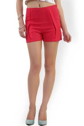 solid georgette regular fit women's shorts - red